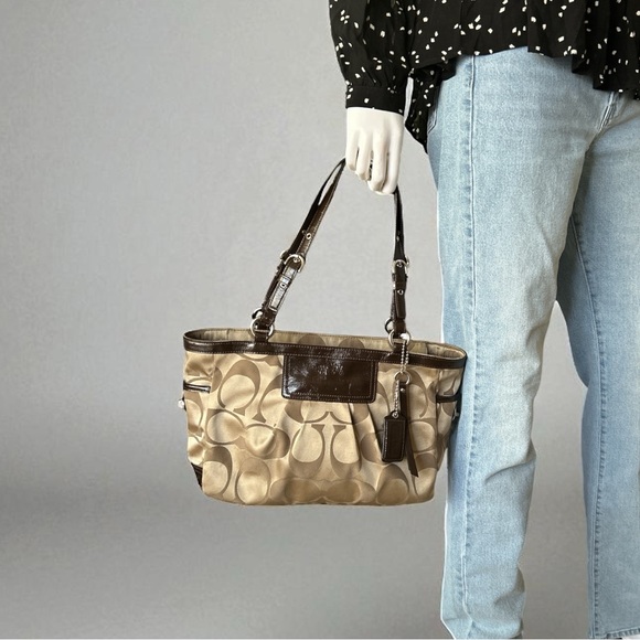 Coach Tan and Brown Signature Shoulder Bag - Picture 1 of 17